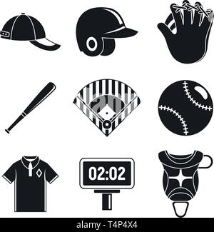 Baseball Ausrüstung Symbole gesetzt. Einfache baseball Ausrüstung Vector Icons für Web Design auf weißem Hintergrund Stock Vektor