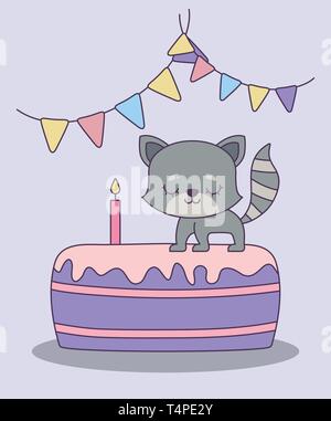 Süße Katze in Kuchen der Geburtstag Vector Illustration Design Stock Vektor