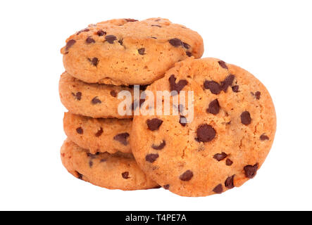 Ein Stapel von Chocolate Chip Cookies isoliert auf einem weißen. Stockfoto