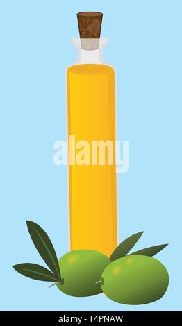 Bio Olivenöl mit Oliven isoliert Vector Illustration Stock Vektor
