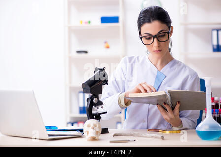 Junge weibliche Archäologe im Labor arbeiten Stockfoto