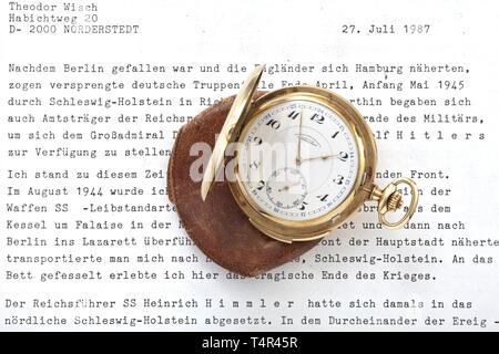 Adolf Hitler - eine Präsentation Taschenuhr Reichsführer-SS Heinrich Himmler, Weihnachten 1935 - von Lange & Söhne/Glashütte I/SA. Gold hunter Fall Taschenuhr. Mehrere Marken, Feinheit "0,585", Krone und der Firmenname "Glashütte A. Lange & Söhn des 20. Jahrhunderts, Editorial-Use - Nur Stockfoto