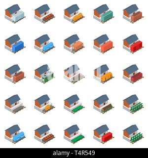 Bahnhof Symbole gesetzt, isometrische Stil Stock Vektor