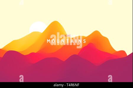 Landschaft mit Bergen und Sonne. Sonnenuntergang. Bergige Gelände. Zusammenfassung Hintergrund. Vector Illustration. Stock Vektor