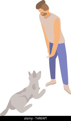 Mann Ausbildung Hund Symbol, isometrische Stil Stock Vektor