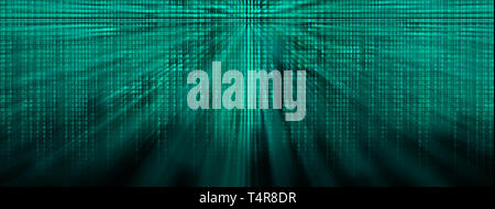 Breite leuchtende binären Code matrix Hintergrund mit Lichtstrahlen Stockfoto
