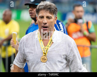 RS - Porto Alegre - 04/17/2019 - Gaucho2019, Gremio x Internacional - Renato Portaluppi Gremio Champion Titel während der Match gegen Internacional im Arena verpflichtet Gremio Stadion für die Meisterschaft 2019. Foto: jeferson Guareze/AGIF Stockfoto