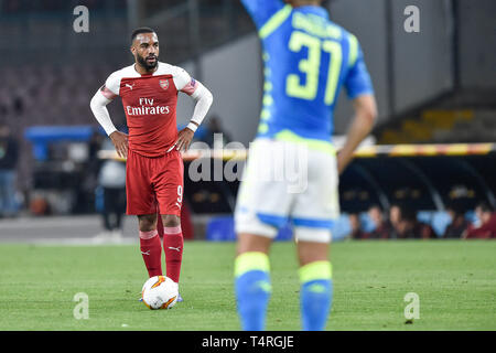 Neapel, Italien. 18 Apr, 2019. Alexandre Lacazette von Arsenal in der UEFA Europa League Finale zwischen Napoli und Arsenal im Stadio San Paolo, Neapel, Italien am 18. April 2019. Foto von Giuseppe Maffia. Credit: UK Sport Pics Ltd/Alamy leben Nachrichten Stockfoto