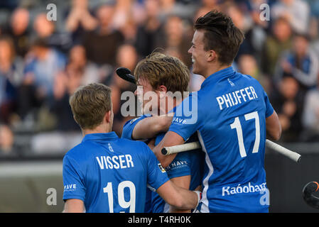 EINDHOVEN, 18-04-2019, Euro Hockey League 2019. Veranstaltungsort: HC Oranje-Rood. Während des Spiels SV Kampong vs Rot-Weiss Köln. Stockfoto