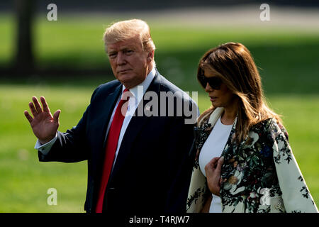Washington, DC, USA. 18 Apr, 2019. Us-Präsident Donald Trump (L) und die erste Dame Melania Trump das Weiße Haus in Washington, DC, USA, am 18. April 2019. Credit: Ting Shen/Xinhua/Alamy leben Nachrichten Stockfoto