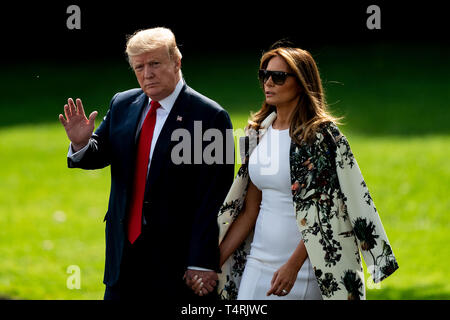 Washington, DC, USA. 18 Apr, 2019. Us-Präsident Donald Trump (L) und die erste Dame Melania Trump das Weiße Haus in Washington, DC, USA, am 18. April 2019. Credit: Ting Shen/Xinhua/Alamy leben Nachrichten Stockfoto