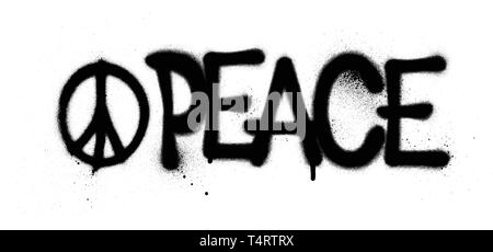 Graffiti Frieden Wort und Symbol in Schwarz gespritzt Stock Vektor