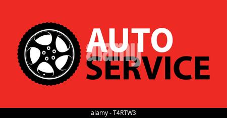 Auto Service Logo Emblem auf bunte rote Farbe. Vector Illustration für Reparatur Mechaniker station in EPS 10. Stock Vektor