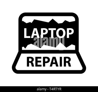 Logo für Laptops und Computer Reparatur Service. Schwarze Zeichen auf weißem sieht gut aus auf jedem beliebigen Hintergründen. Stock Vektor