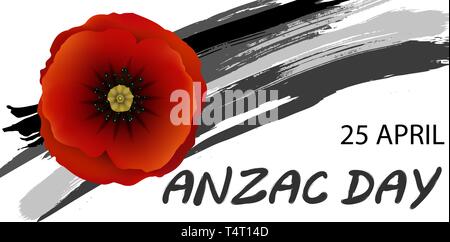 Anzac Day Hintergrund mit roten abstrakte Mohn. Red Poppy Flower auf schwarzem grunge Herz Hintergrund. Abbildung Stock Vektor
