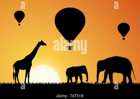 Ballonfahrten in Afrika. Vector Illustration Stock Vektor