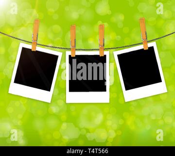 Frühling Hintergrund mit Fotos auf Seil Vektor Stock Vektor
