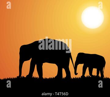 Elefant Silhouetten in Afrika Vektor Stock Vektor