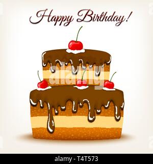 Happy Birthday Tag vector Hintergrund. Schokoladenkuchen mit Cherry Stock Vektor