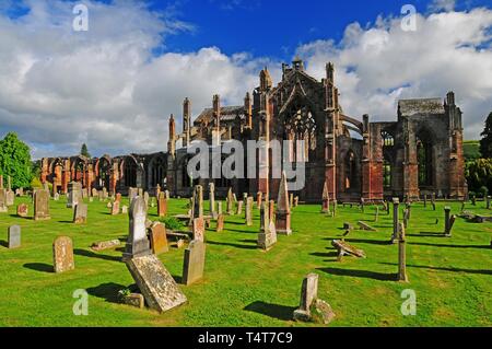 Ruinen der Melrose Abbey, Scottish Borders, Schottland, Großbritannien, Europa Stockfoto