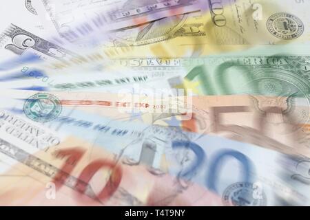 Symbol Bild Dollarscheine und Euro-banknoten Stockfoto