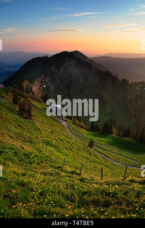 Blick vom Hochgrat in Oberstaufen, staufner Haus Hochgrat, Deutschland, Europa Stockfoto