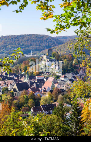 Schöne Aussicht auf den kleinen und Altstadt von Pappenheim in der fränkischen Altmühltal Stockfoto