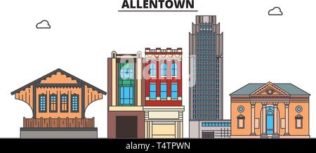 Allentown, USA, umriss Reisen skyline Vector Illustration. Stock Vektor