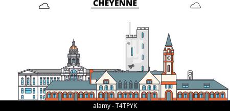 Cheyenne, United States, umriss Reisen skyline Vector Illustration. Stock Vektor