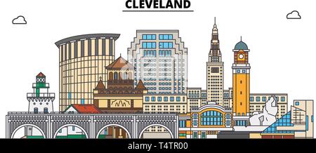 Cleveland, USA, umriss Reisen skyline Vector Illustration. Stock Vektor