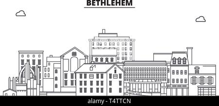 Bethlehem, USA, umriss Reisen skyline Vector Illustration. Stock Vektor