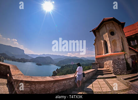 Bleder See mit der Burg von Bled Stockfoto