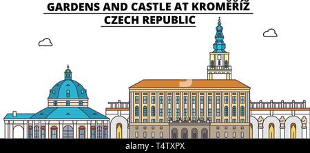 Tschechische Republik, Kromeriz, Gärten und Burg, Reisen skyline Vector Illustration. Stock Vektor