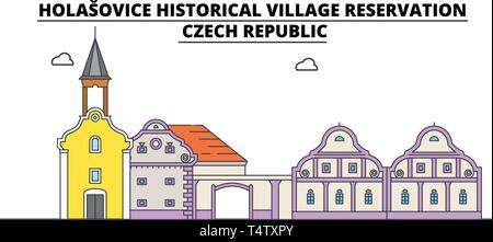 Tschechische Republik, Holasovice, Reisen skyline Vector Illustration. Stock Vektor