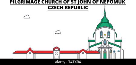 Tschechische Republik, Wallfahrtskirche des hl. Johannes von Nepomuk, Reisen skyline Vector Illustration. Stock Vektor