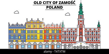 Polen, Zamosc, Reisen skyline Vector Illustration. Stock Vektor