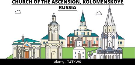 Russland, Kolomenskoye, Kirche der Himmelfahrt, Reisen skyline Vector Illustration. Stock Vektor