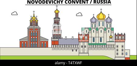 Russland, Moskau, Nowodewitschi Kloster, Reisen skyline Vector Illustration. Stock Vektor