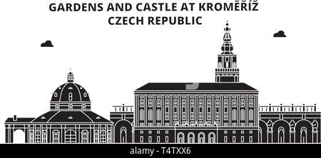 Tschechische Republik, Kromeriz, Gärten und Burg, Reisen skyline Vector Illustration. Stock Vektor