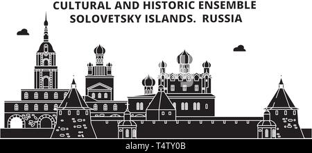 Russland, Solovetsky Inseln, Reisen skyline Vector Illustration. Stock Vektor