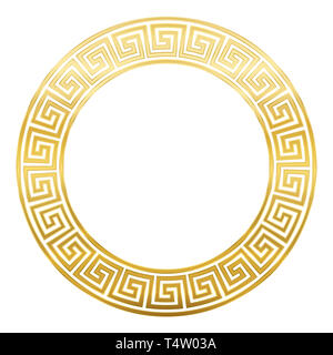 Meander design Kreis Rahmen mit nahtloser Muster. Golden Meandros, eine dekorative Grenze, von der kontinuierlichen Linien gebaut. Stockfoto