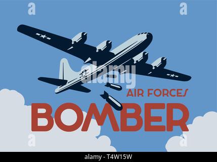 Weltkrieg 2 Bomber Flugzeug Poster. Vector Illustration. Stock Vektor