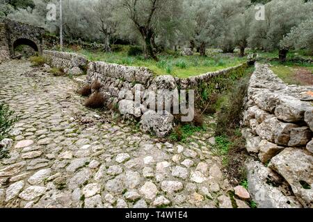 Acequias tradicionales de Piedra, Clot d ¨ Albarca, Escorca, Sierra de Tramuntana, Mallorca, Balearen, Spanien, Europa. Stockfoto