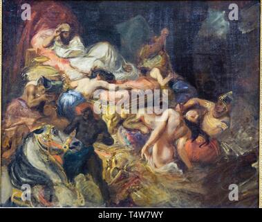 La muerte de Sardanápalo. , De Eugène Delacroix, 1827, Museo del Louvre, Museo Nacional de Francia, Paris, Frankreich in Westeuropa. Stockfoto