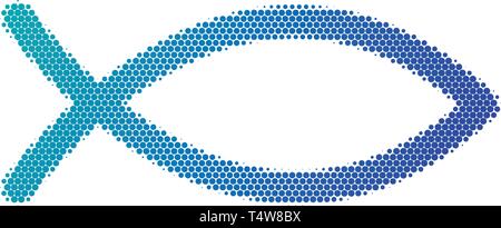 Halbton gepunktete christliche Symbol, Jesus fisch Symbol auf weißem Hintergrund. Der Fisch Symbol ist eine bildliche Darstellung von das griechische Wort Ichthys Stock Vektor