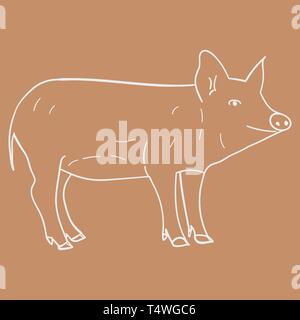 Kontur Schwein in doodle Stil. Vector Illustration auf farbigen Hintergrund. Stock Vektor