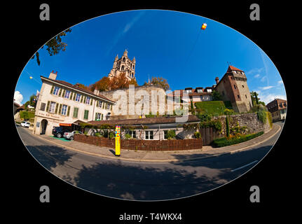 Stadt Lausanne im Kanton Waadt (Schweiz). Die Stadt liegt in der Nähe des Genfer Sees Stockfoto