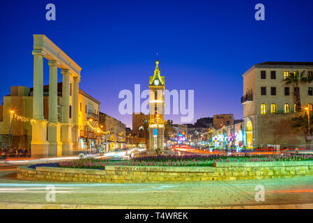 Jaffa Clock Tower an Yefet Street in der Nähe von Tel Aviv Stockfoto