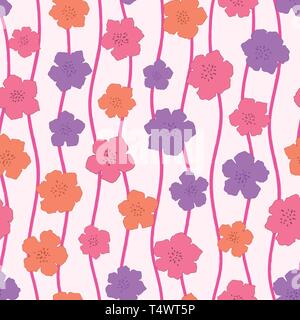 Hibiscus nahtlose Muster. Einfache Hibiscus flower Design mit gewellten vertikale Linien. Vector Illustration Hintergrund für Interieur-, Mode-, Textil-, Surf Stock Vektor