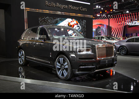 Nonthaburi, Thailand - 3. April 2019: Rolls Royce Cullinan Luxus-SUV in Motor Show 2019 vorgestellt Stockfoto